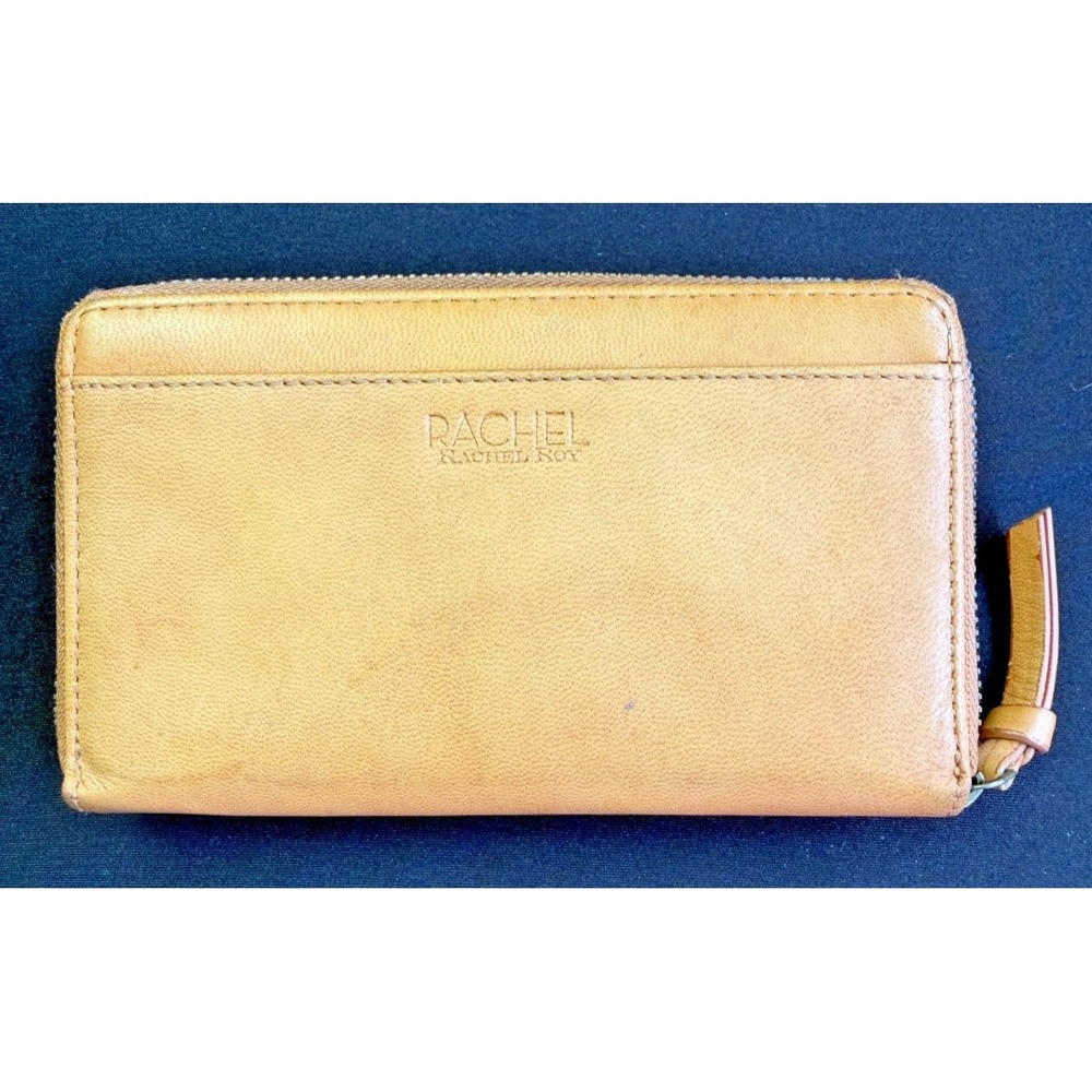 Rachel Roy Double Wallet Womens Tan Leather Zip Around Snap ID Credit Card 7x4